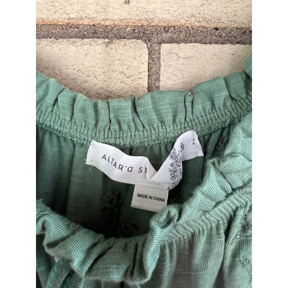 Altar'd State Sage Green Eyelet Embroidered Ruffle Crop Top Size Medium NWT - Picture 2 of 4